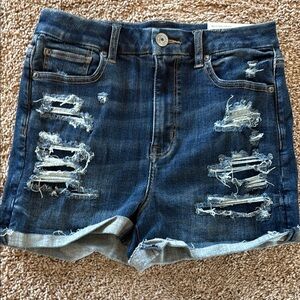 American Eagle Blue High-Waisted Distressed Jean Shorts